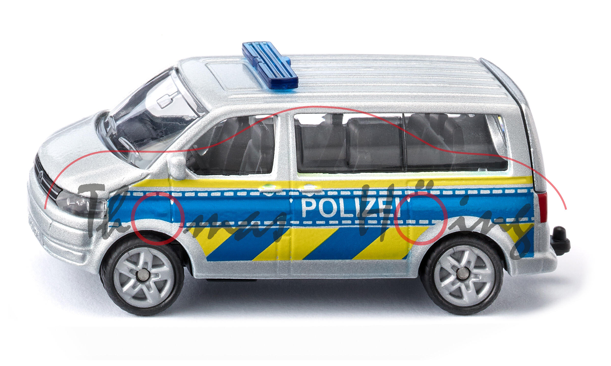 00000 VW T5 GP Multivan Highline 2.0 TDI (5. Gen., Typ 7E, Modell 2009-2015) Autobahnpolizei, silber, POLIZEI, SIKU, 1:61, P29e