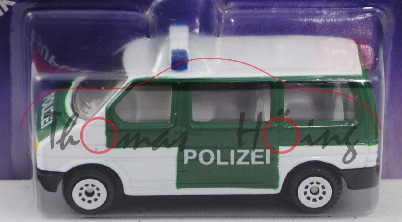 VW T4 Caravelle (Modell 1990-1995) Polizei-Mannschaftswagen, reinweiß/hell-moosgrün, innen lichtgrau