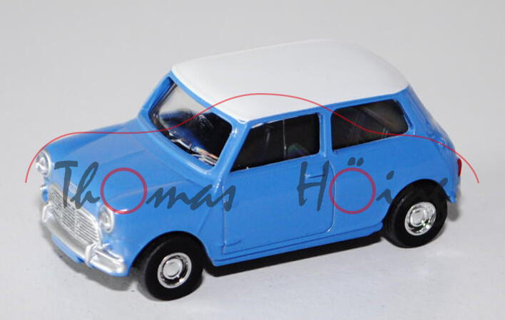 Austin Mini Cooper Mk 1, Modell 1959-1967, hell-brillantblau, Dach reinweiß, 1:54, Norev RETRO, mb