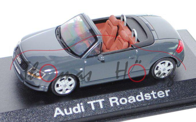 Audi TT Roadster (Typ 8N), Modell 1999-2006, nimbusgrau, innen braun, ohne Heckspoiler, Minichamps, 