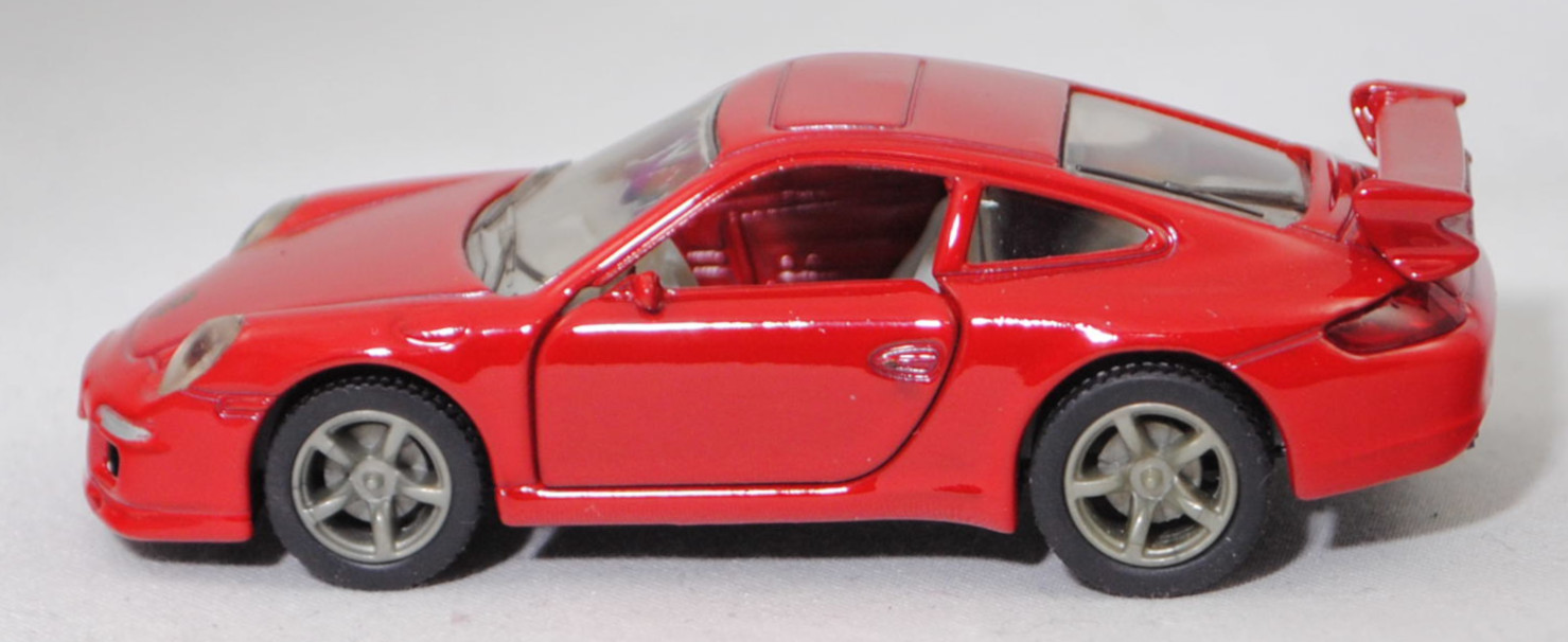 00000 Porsche 911 Carrera S (Typ 997.1 Coupé / 997 MK1 Coupé, Vorfacelift, Modell 2004-2008), dunkel-verkehrsrot, B22a / B22b offen silbergrau, SIKU SUPER, 1:55, m