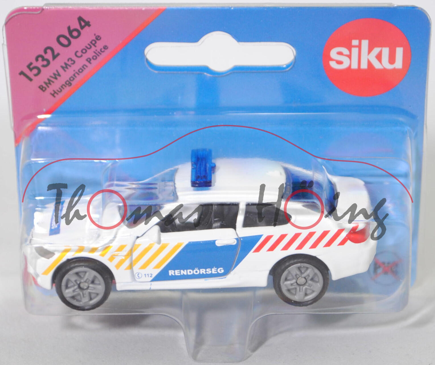 06400 HU BMW M3 Coupé (E92, Facelift 2010, Modell 2010-2013) Hungarian Policie, reinweiß, C 112 / RENDÖRSÉG, SIKU, 1:58, P29e (Limited Edition / HUNGARY SPECIAL)