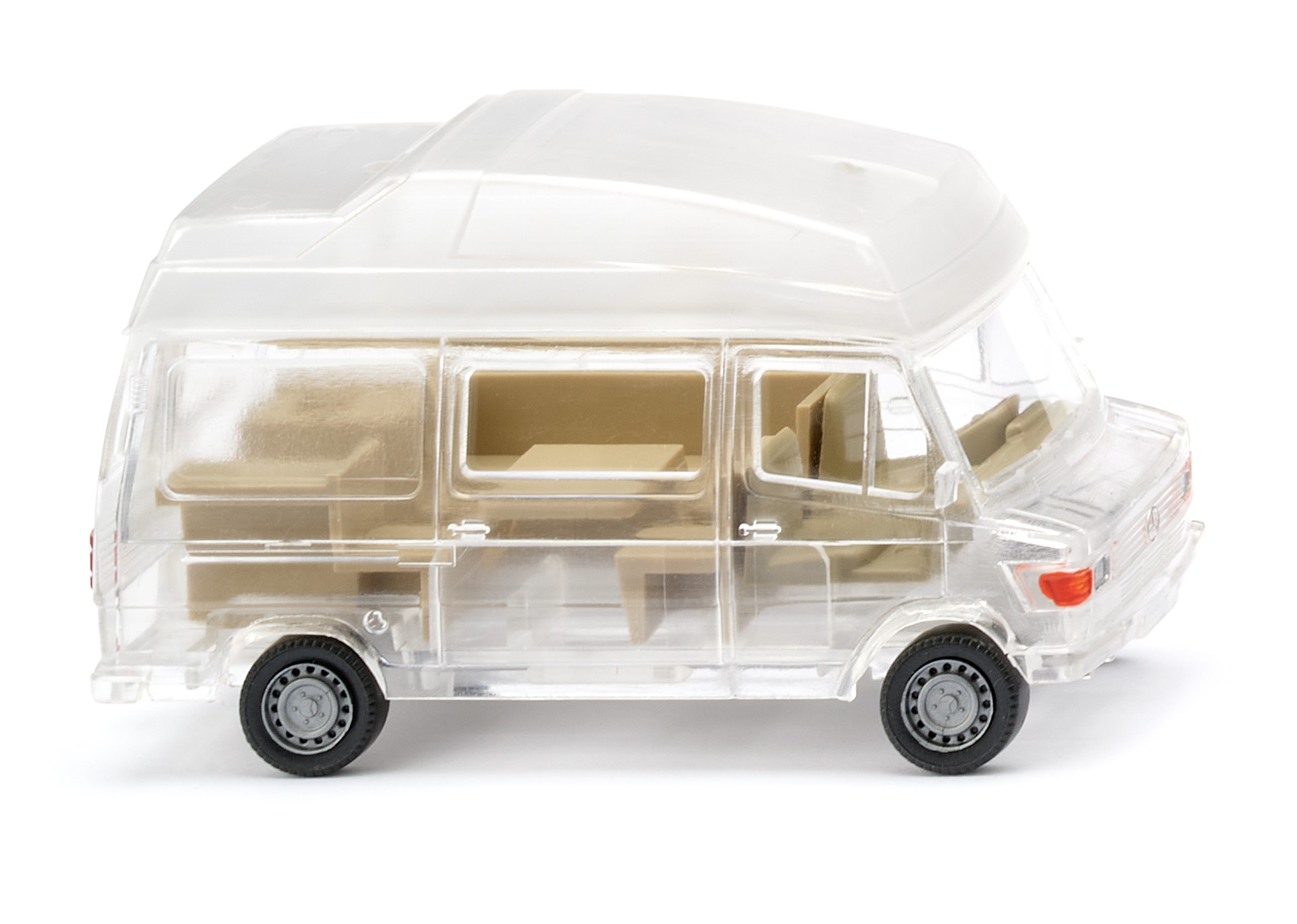 Westfalia Wohnmobil Marco Polo / James Cook Typ 1 (Modell 1977-1978), Karosserie und Hochdach transparent, innen cremebeige, Wiking, 1:87, mb