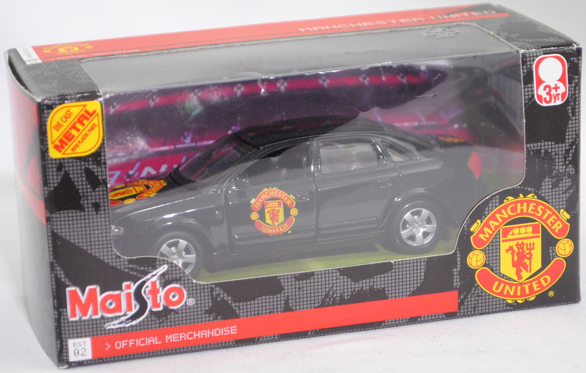 Audi A4 3.0 (Baureihe B6, Typ 8E, Vorfacelift, Modell 2000-2003), schwarz, MANCHESTER UNITED, Maisto, 1:43, mb