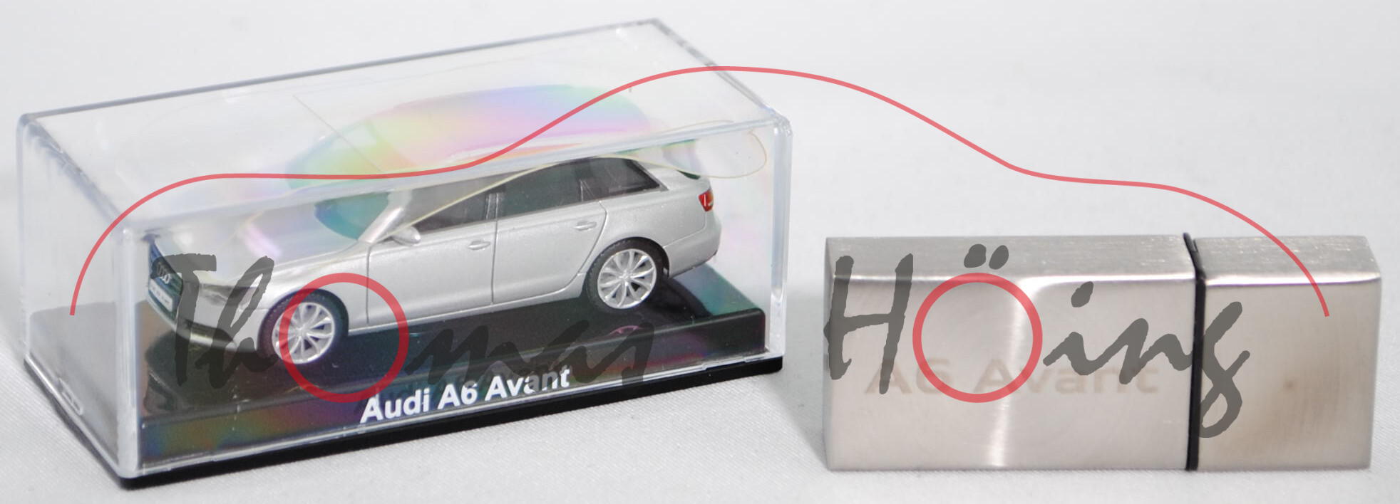 Audi A6 Avant (C7, Typ 4G, Modell 2011-2014), eissilber metallic, Herpa, 1:87, Alu-Pressebox (Audi A