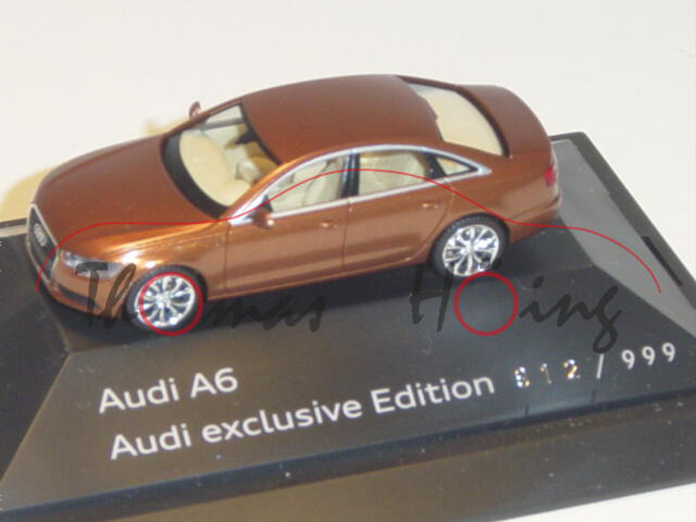 Audi A6, Mj. 2011, ipanemabraun, Audi exclusive Edition, Herpa, 1:87, Auflage 999 Stück, Werbeschach