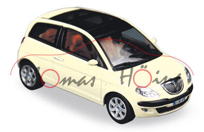 Lancia Ypsilon (Typ 843), Modell 2003-2006, hellelfenbein, (monocolore), Norev, 1:43, PC-Box