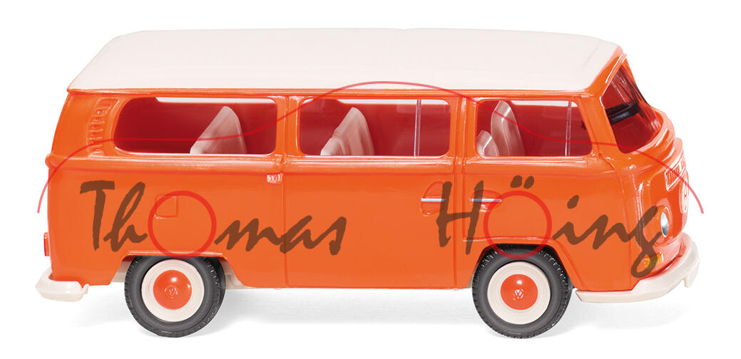 VW Transporter T2a Kleinbus (2. Gen., Typ 2 T2a, Mod. 67-71), orange/weiß, Wiking, 1:87, mb Limited