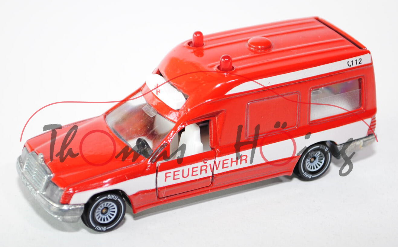 Mercedes 260 E Binz-Ambulanz, verkehrsrot, FEUERWEHR / C 112, mit kurzen Rotlichtern, ohne Batterie,