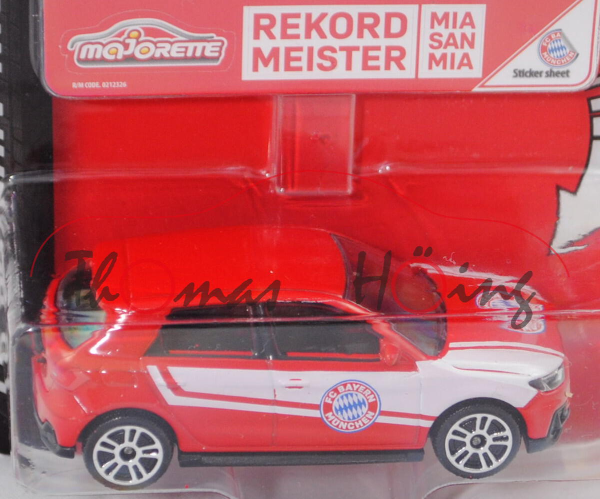 Audi A1 Sportback S line (Typ GB, Modell 2018-), rot, Sticker 1 REKORD MEISTER, majorette, 1:56, mb
