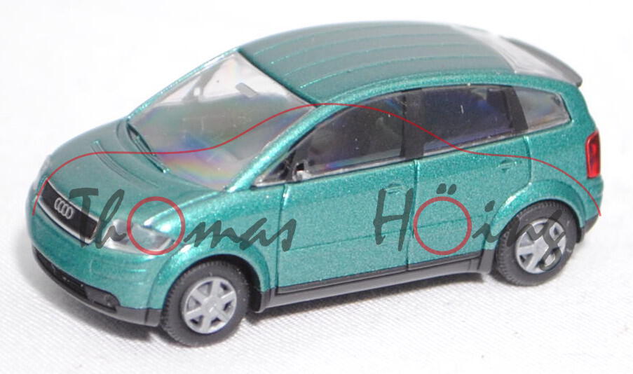 Audi A2 (Typ 8Z, Vorfacelift, Modell 2000-2003), hell-blaugrünmetallic, Rietze, 1:87, mb