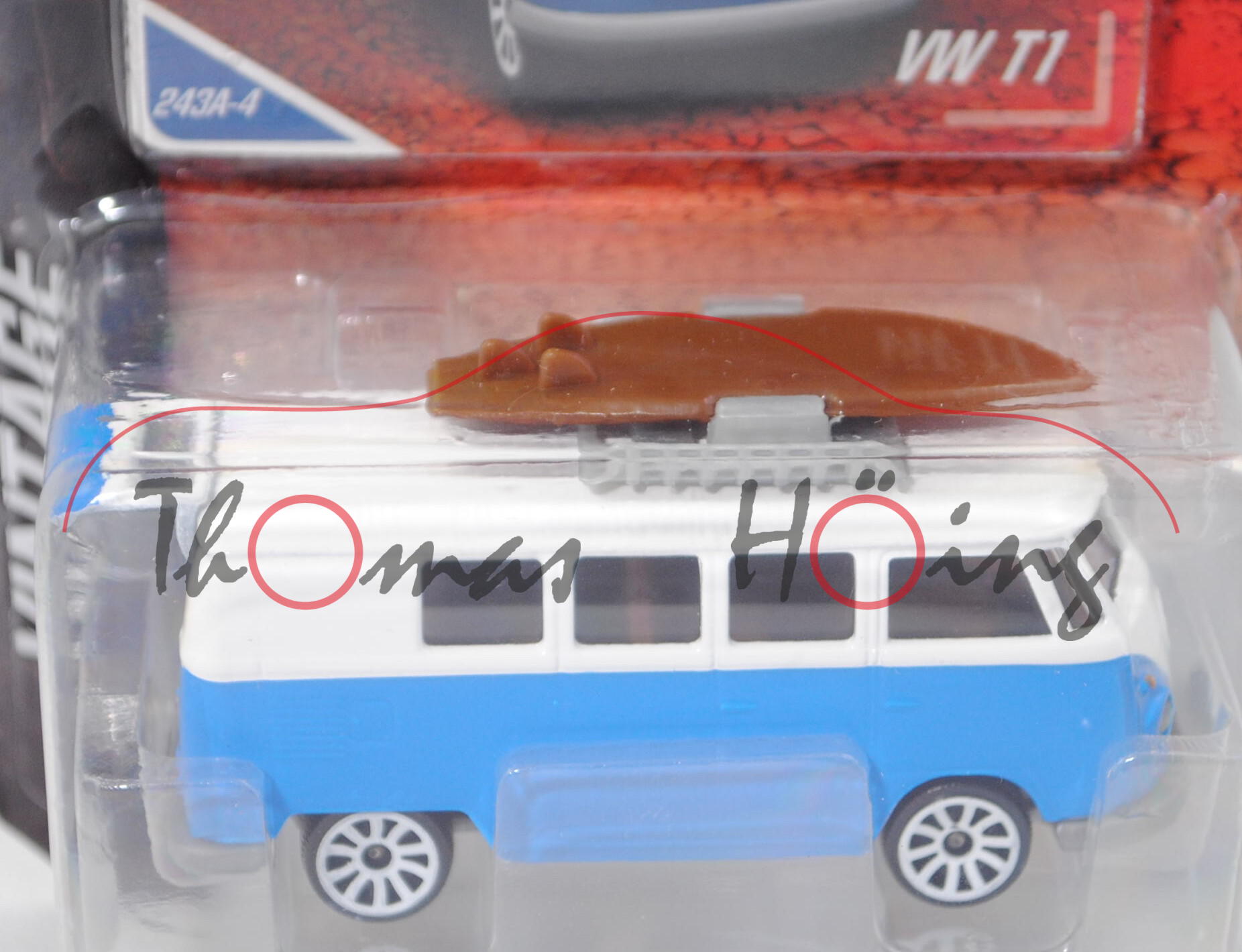 VW Transporter Kleinbus (Typ 2 T1, Modell 1960-1963), reinweiß/himmelblau, majorette, 1:59, Blister