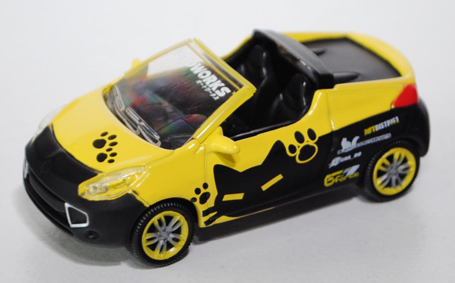 Renault Wind 2010, zinkgelb/mattschwarz, BLACK CAT MOTORPARTS / AUTOWORKS, 1:50, Norev STREET Racer,