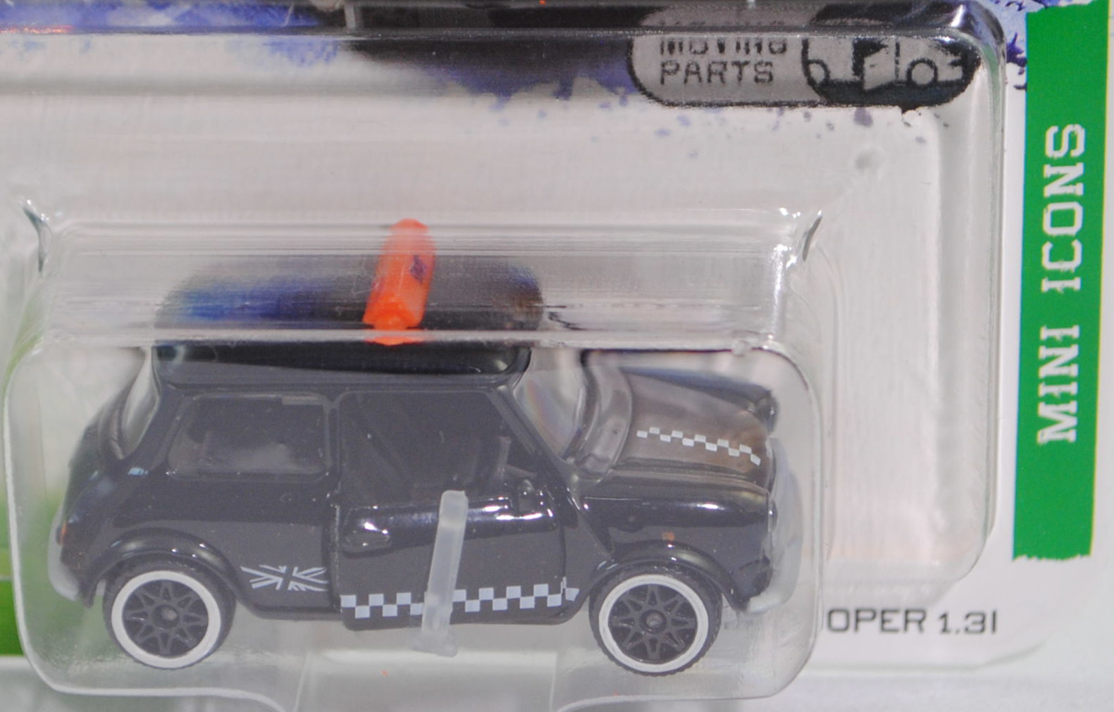 MINI Cooper 1.3i (ADO20, Modellcode XN, 5. Facelift 1991, Modell 1991-1996) Taxi (Nr. 265E), schwarz, Schild TAXI auf dem Dach, majorette, 1:53, Blister (MINI ICONS PREMIUM CARS)