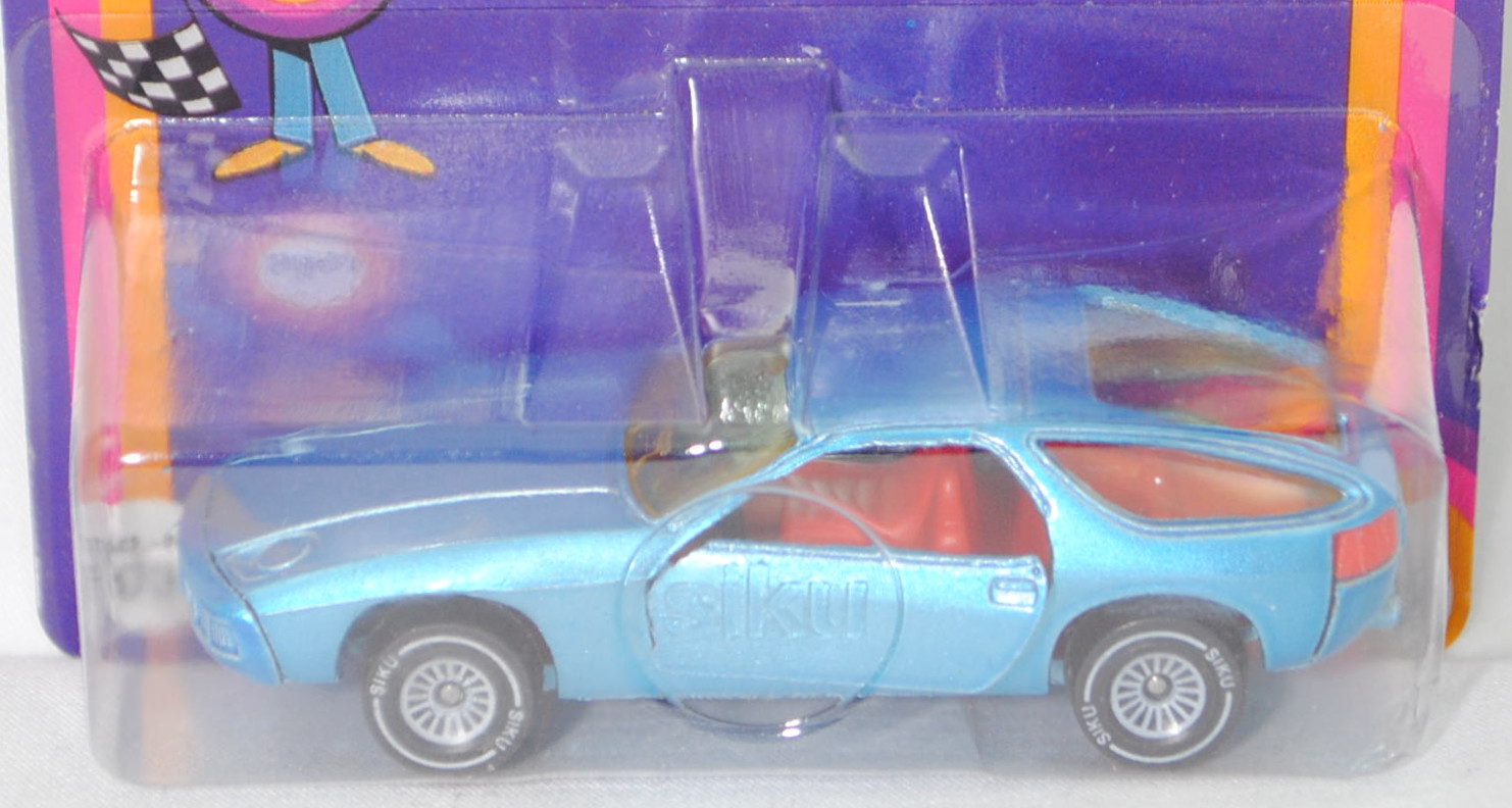 00001 Porsche 928 (Modell 77-79), lichtblaumet., Bpr. 1037 bündig, Verglasung gelb, SIKU, 1:56, P18