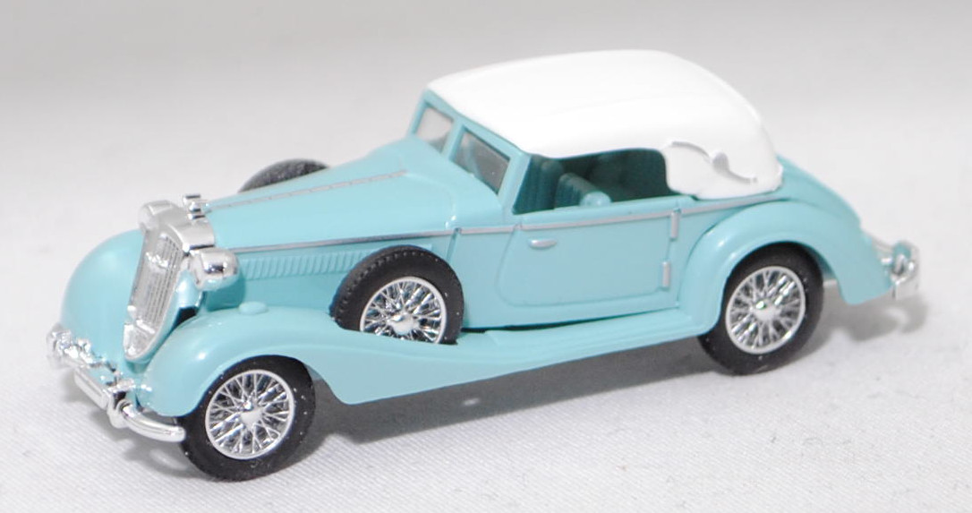 Horch 853 Sport-Cabriolet (Mod. 1935-1939), h.-türkisblau, Busch, 1:87, Werbebox (Limited Edition 444 pcs.)