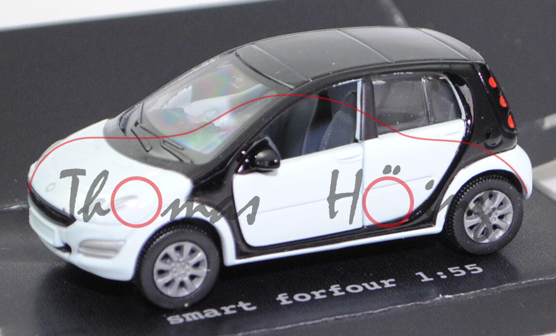 00404 smart forfour 1.5 passion (W 454, Modell 2004-2006), blass-lichtblau/schwarz, SIKU SUPER, 1:55, Werbeschachtel