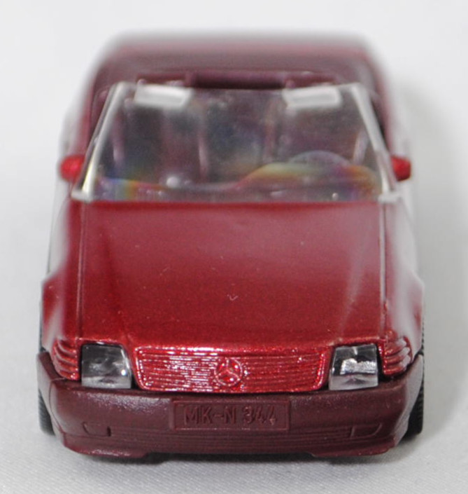 00000 Mercedes-Benz 500 SL (R 129, Modell 1989-1992), purpurrotmetallic, Stern im Kühlergrill und Scheibe seitlich unlackiert, Heckklappe ohne Stern, Germ, B7, SIKU, 1:55, m
