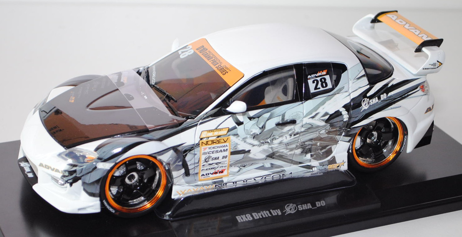 Mazda RX-8 Racing, Modell 2003-2009, reinweiß/schwarz/chromgelb, Drift By Sha_Do, Nr. 28, D10 PROFES