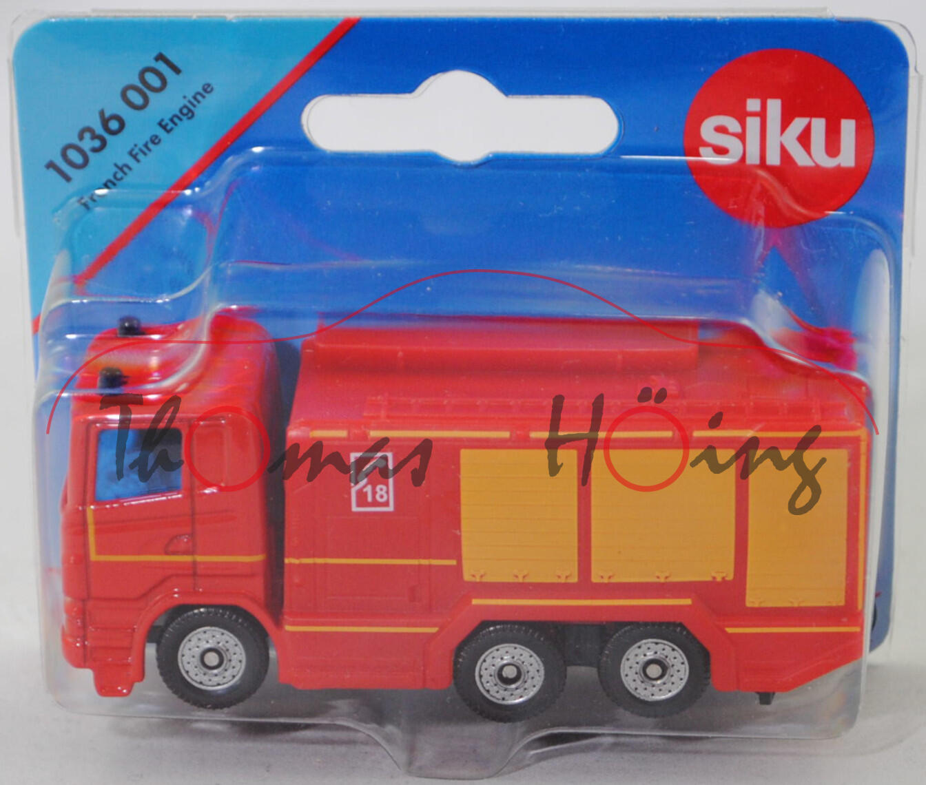 00101 F Scania R380 (Typ CR16, Day cab, Mod. 07-09) Tanklöschfahrzeug (French Fire Engine), rot, C 18, Stoßfänger vorne durchgehend, C36, SIKU, 1:89, P29e