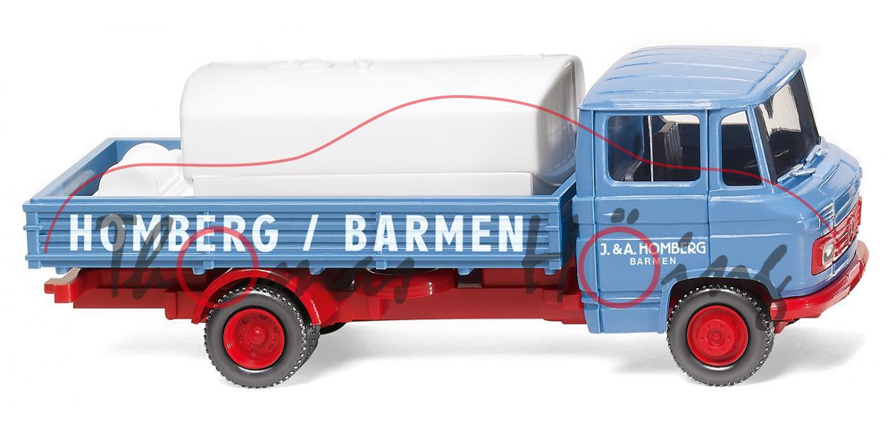 Mercedes-Benz L 408 Pritschenwagen (DüDo, Mod. 67-74) mit Aufsetztank, babyblau, Wiking, 1:87, mb