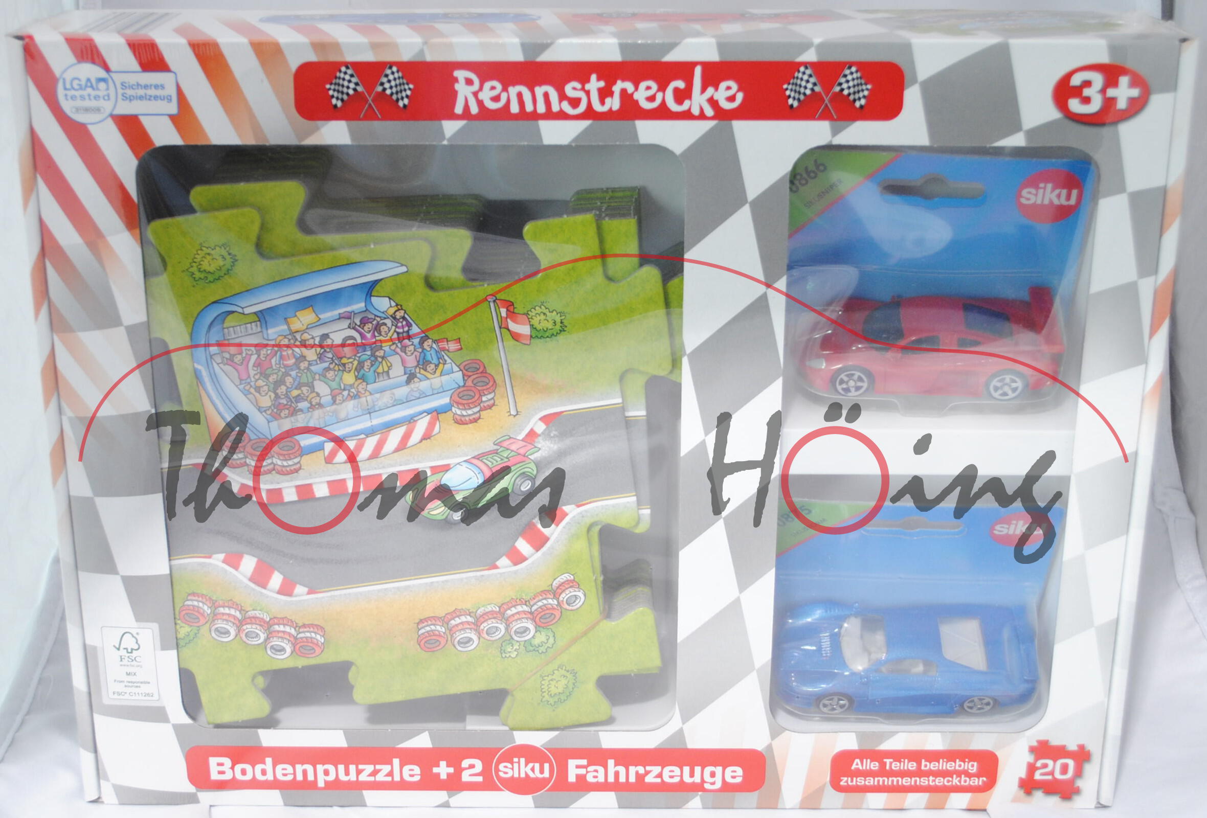 00001 20 teiliges Bodenpuzzle (78 x 63 cm) Rennstrecke incl. 2 Siku Modelle (0866 SIKU Sniper (vgl. 