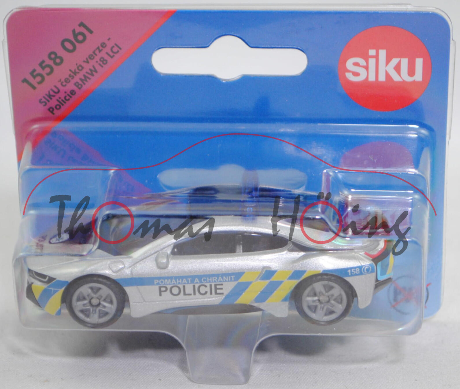 06100 CZ BMW i8 Coupé (1. Generation, Typ I12, Modell 2014-2018) Ceská Policie, silbermetallic/schwarz, POLICIE, SIKU, 1:59, P29e