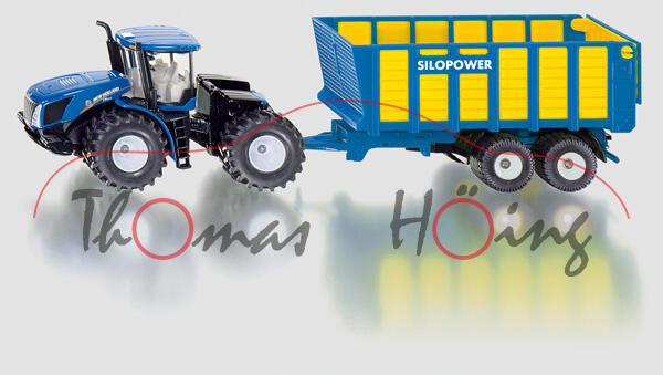 New Holland T9.560 Knicklenker mit Silagewagen, himmelblau/schwarz, SILOPOWER, 1:50, L17mpK