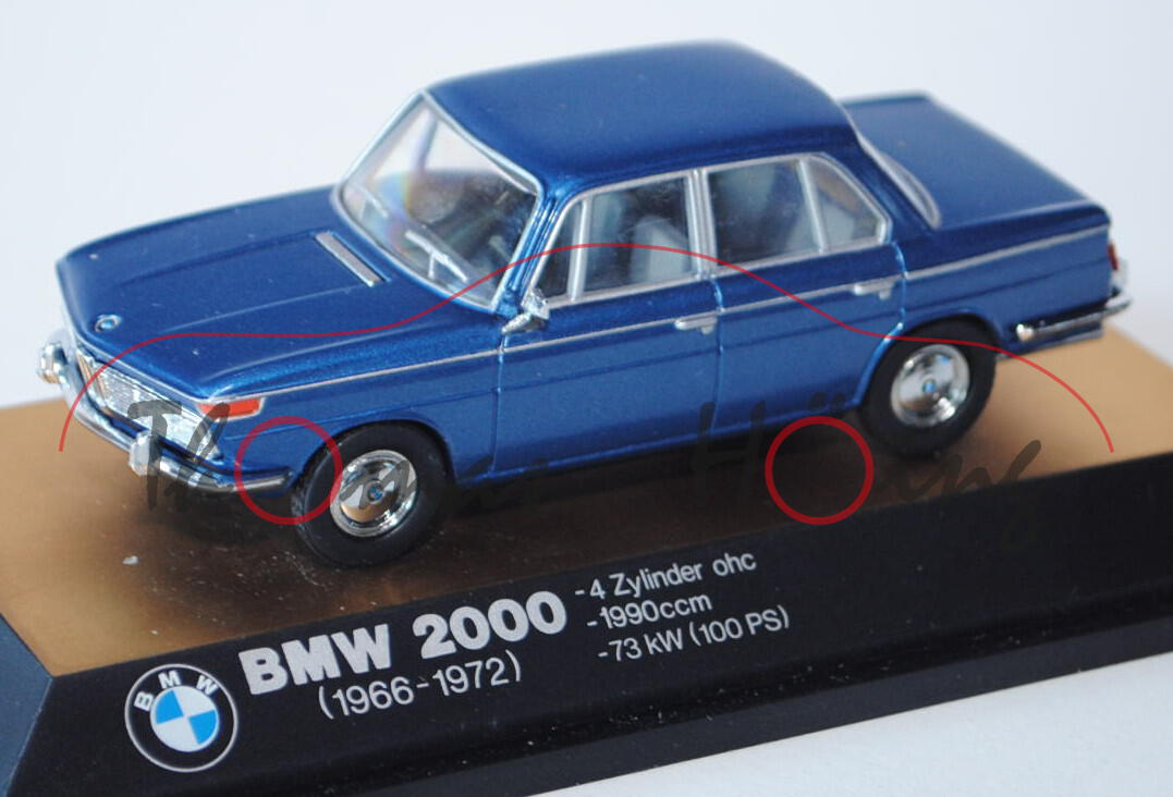 BMW 2000, Modell 1966-1972, riviera (dunkel-verkehrsblaumetallic), Schuco, 1:43, PC-Box