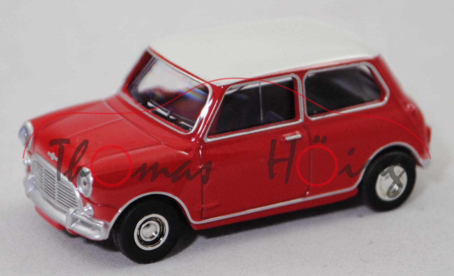 Austin Mini-Cooper 998 (1. Generation, Typ Mk 1, Mod. 1964-1967), tartan red/weiß, Norev, 1:54, mb