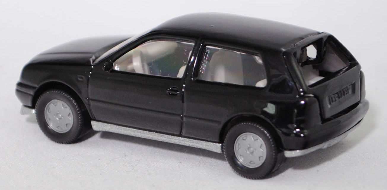 00004 VW Golf III 1.8 GL (Typ 1H, Vorfacelift, Modell 1991-1994), schwarz, innen grau, Lenkrad grau, Chassis silber, Hong, Bpr. 1010 / 0842, SIKU SUPER, 1:56, m (Lenkrad schief)