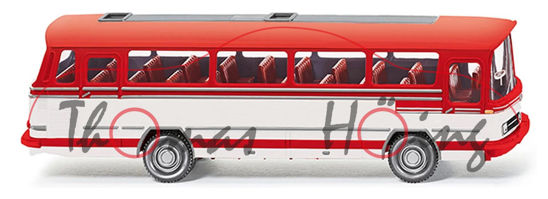 Mercedes-Benz O 302-11 RÜn Überlandbus / Reisebus (Mod. 1965-1976), rot/weiß, Wiking, 1:87, mb