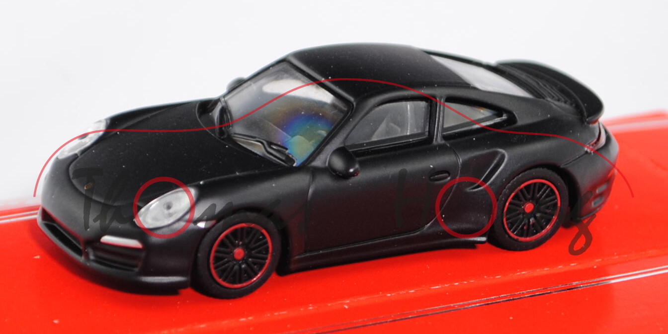 Porsche 911 Turbo S (Typ 991, Modell 2013-2015), mattschwarz, concept black, Schuco, 1:64, mb 