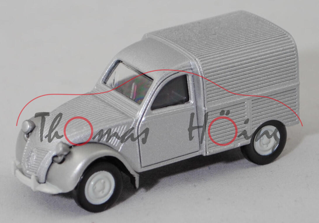 Citroen 2CV fourgonnette (AU, Vorfacelift, Modell 1951-1954), gris métallisé (Farbcode AC 109), Norev, 1:68, Werbeschachtel