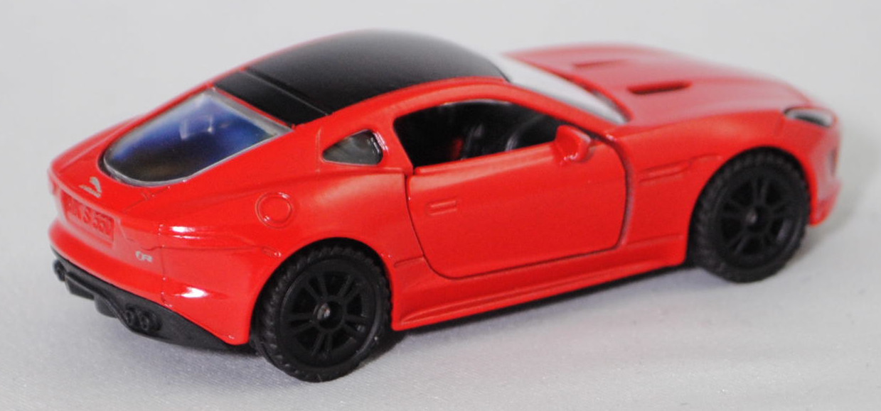00000 Jaguar F-Type Coupé R 5.0 V8 AWD (X152, Vorfacelift, Modell 2014-2017), hell-verkehrsrot, Dach schwarz, B49 schwarz, SIKU SUPER, 1:59, P29f