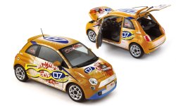 Fiat 500 WROOOM, Modell 2007-, reinweiß/gelborange, 07 / 2007 Times World Champion / MICHAEL, 1:18,