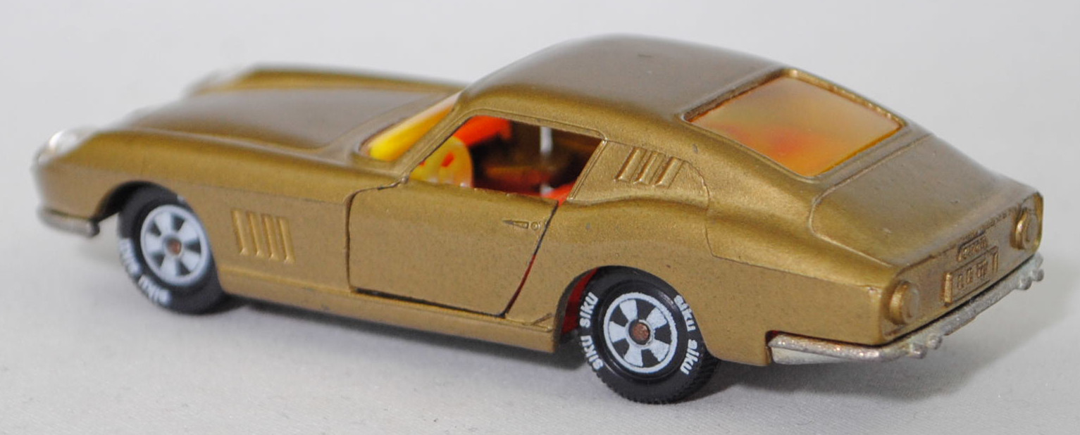00002 Ferrari Berlinetta 275 GTB (Tipo 563, 2. Serie, Long Nose / Lange Nase, Modell 1965-1966), goldmetallic, transparente Frontscheinwerfer, Bpr. V 269, Germ, R10 reinweiß, SIKU SUPER, 1:56, m