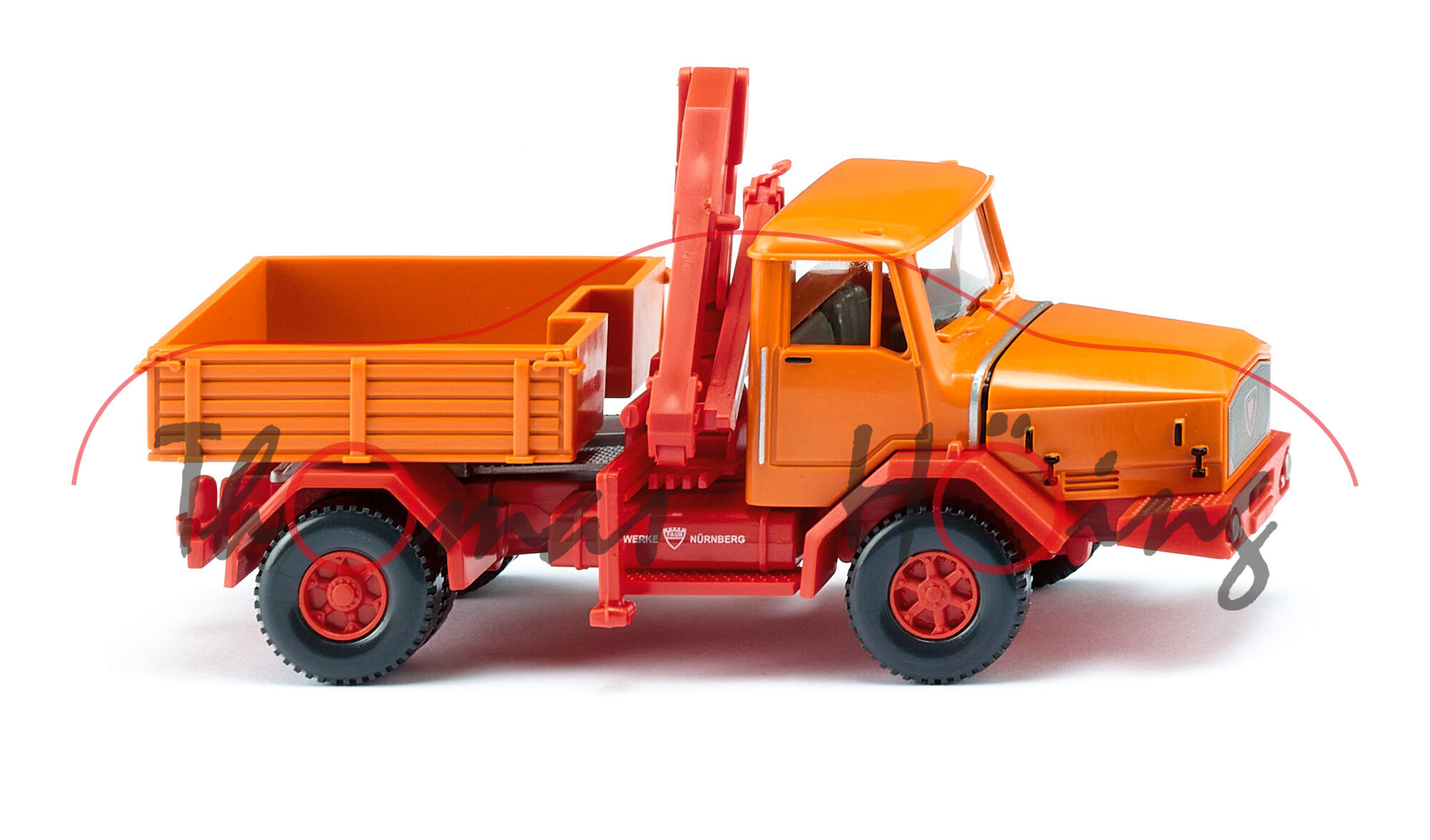 Faun F610/36ZAN Schwerlastpritschen-LKW (Mod. 67-71), gelborange, Kran blutorange, Wiking, 1:87, mb