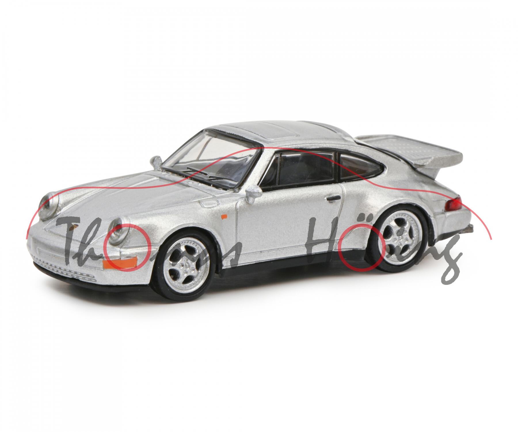 Porsche 911 Turbo 3,6 (Typ 964 Coupé, Modell 93-94), silbermet. (polarsilber met.), Schuco, 1:64, mb