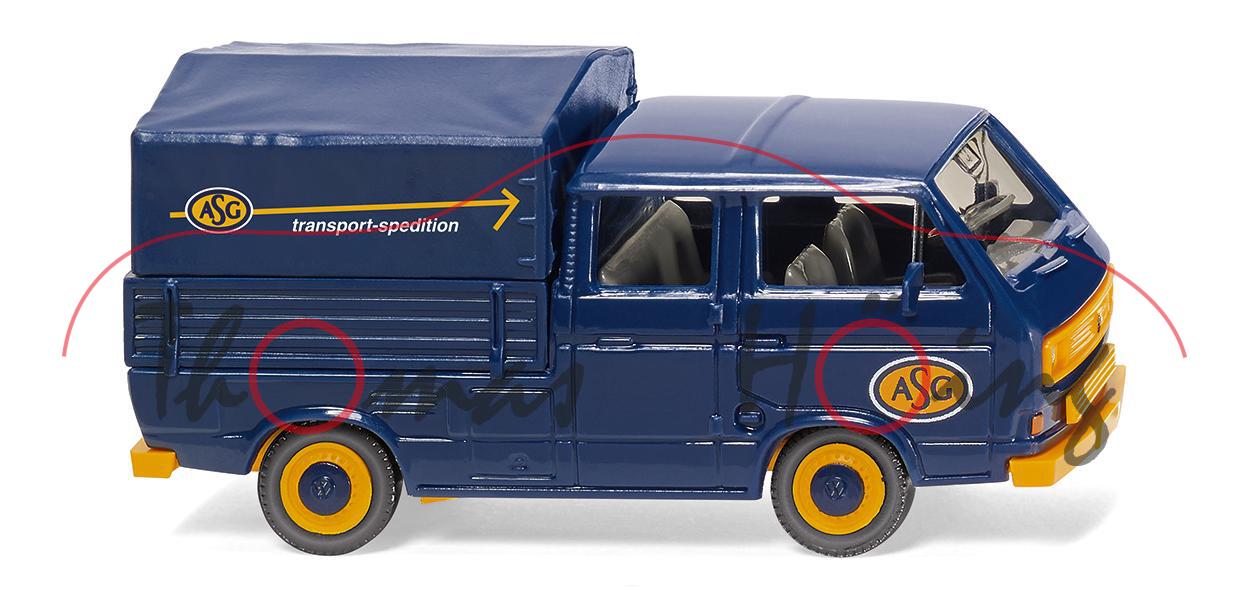 VW Transporter T3 Doppelkabine (Typ 2-Modell '80 T3, Mod. 79-92) ASG, saphirblau, Wiking, 1:87, mb