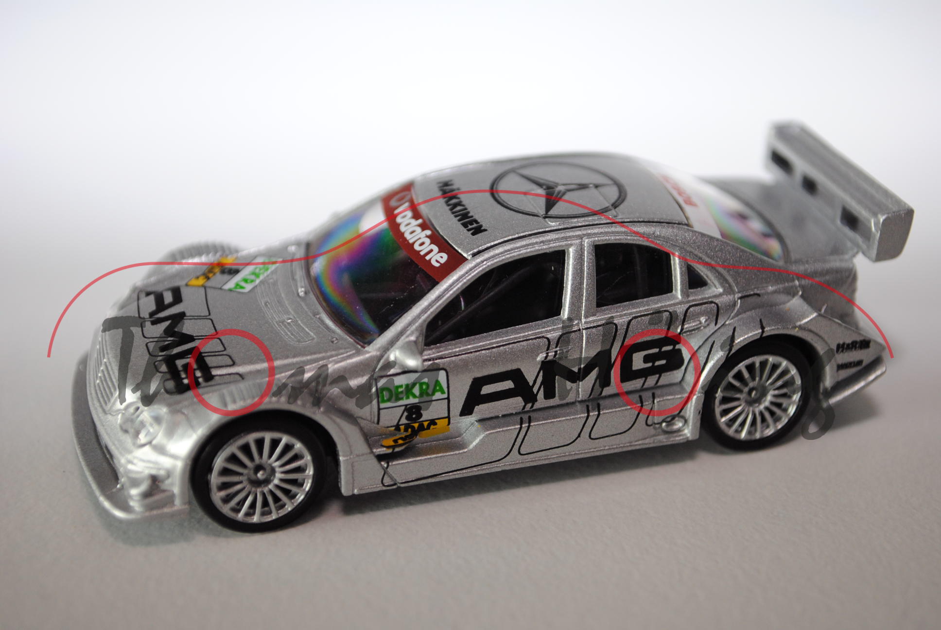 Mercedes AMG C-Klasse DTM, silbergraumetallic, AMG / DEKRA / ADAC / BOSCH / HÄKKINEN / Nr. 8, 1:50, 