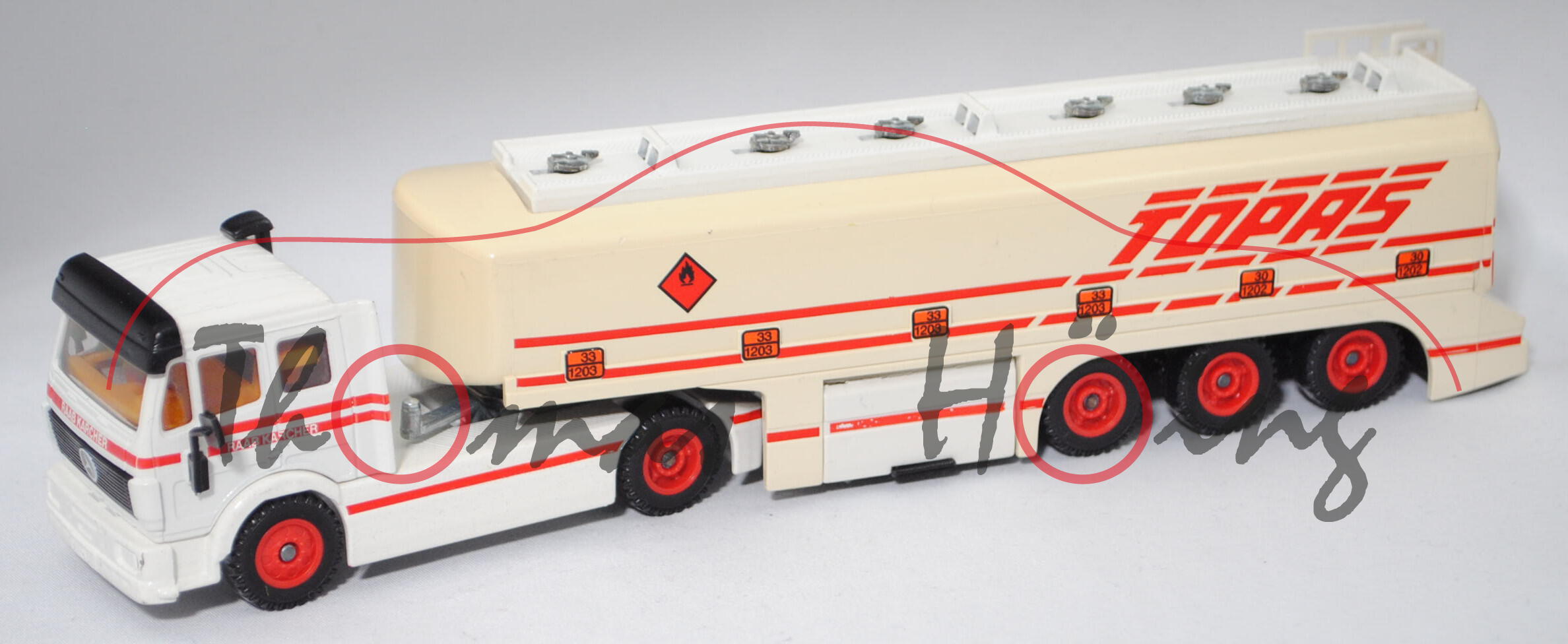 00001 Mercedes-Benz SK (Typ SK-I, Modell 89-94) mit Tankauflieger TOPAS, weiß, RAAB KARCHER, m-