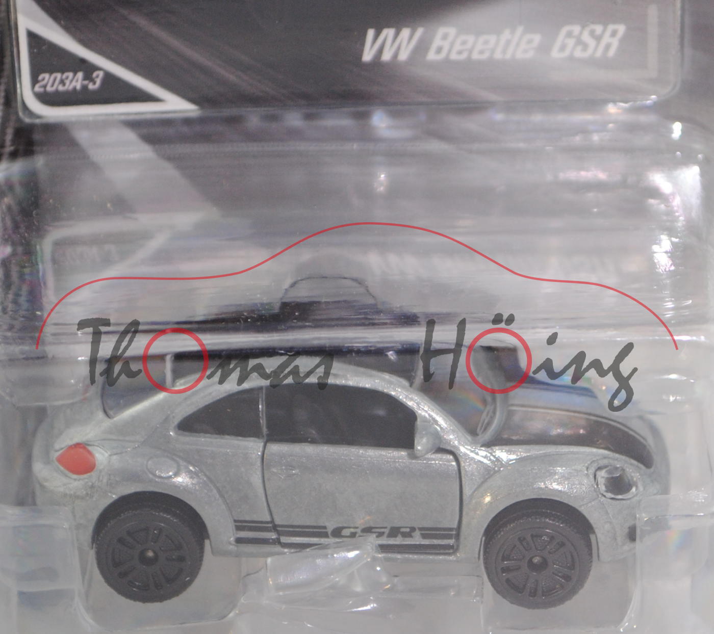 VW Beetle GSR (Typ 5C, Modell 2013-) (Nr. 203 A), silbergraumetallic, majorette, 1:60, Blister