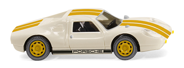 Porsche 904 Carrera GTS (Mod. 63-64), weiß, gelber Doppelstreifen über Karosserie, Wiking, 1:87, mb