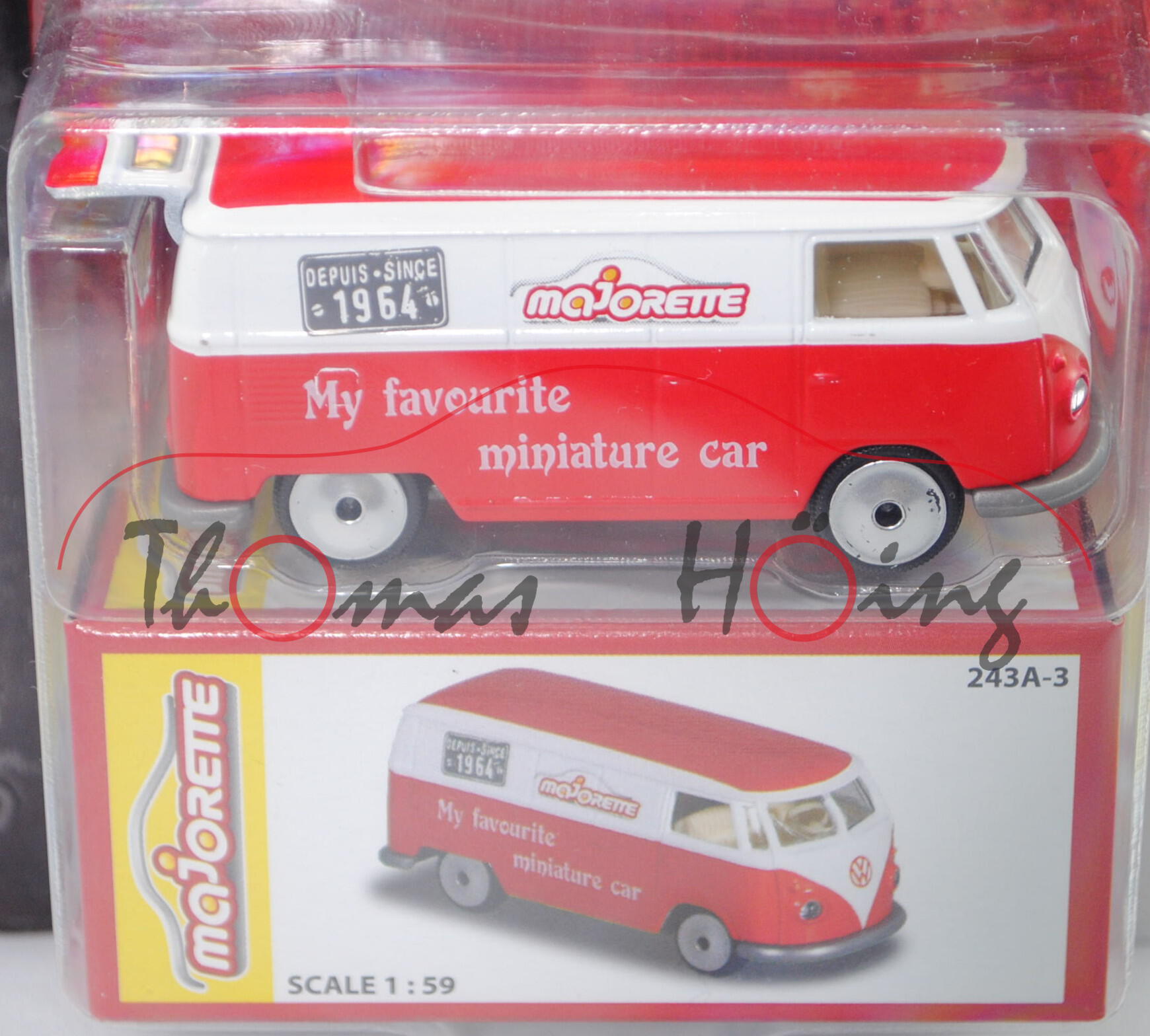 VW Transporter Kastenwagen (Typ 2 T1, Modell 1960-1963), weiß/rot, majorette, 1:59, Blister