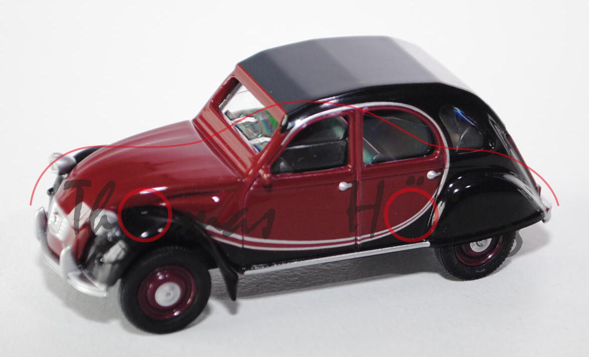 Citroen 2 CV Charleston, Modell 1980-1990, weinrot/schwarz, 1:54, Norev RETRO, mb