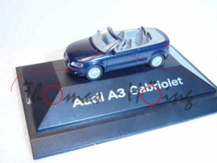 Audi A3 Cabriolet, Mj. 2008, tiefseeblau, Herpa, 1:87, Werbeschachtel