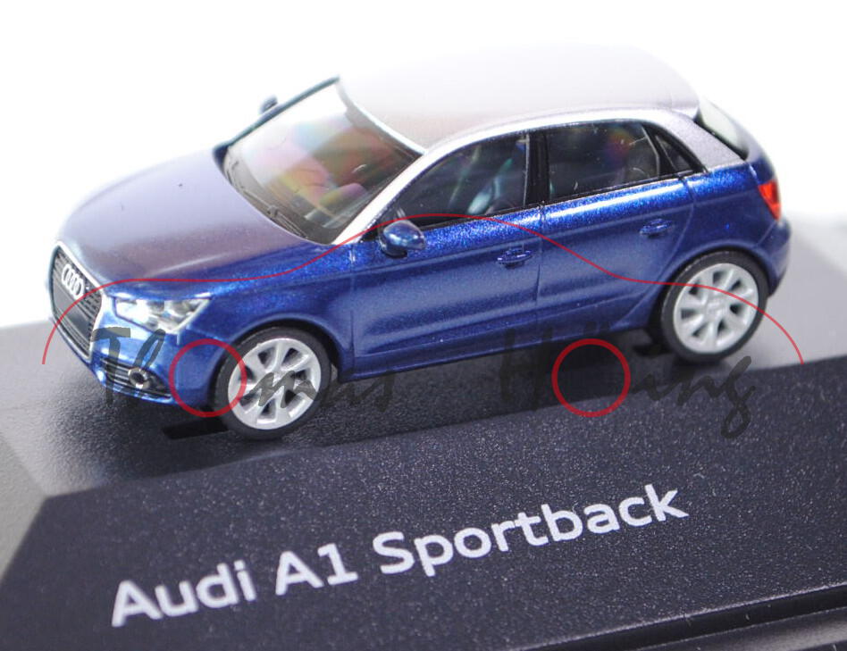 Audi A1 Sportback, Modell 2012-, scubablau, Herpa, 1:87, Werbeschachtel