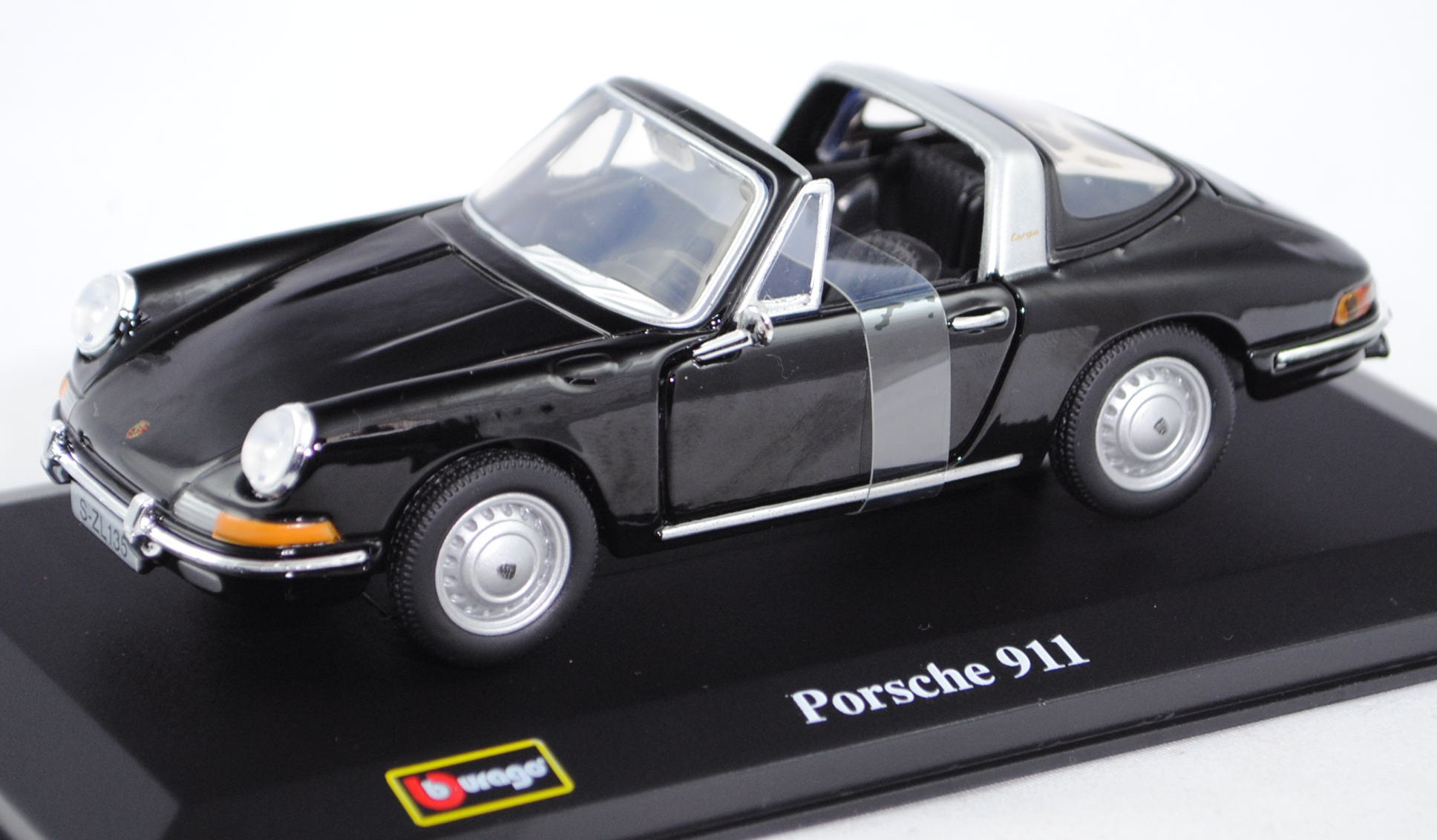 Porsche 911 Targa (Typ Urmodell, Modell 1966-1973), schwarz, innen schwarz, Türen zu öffnen, Bburago