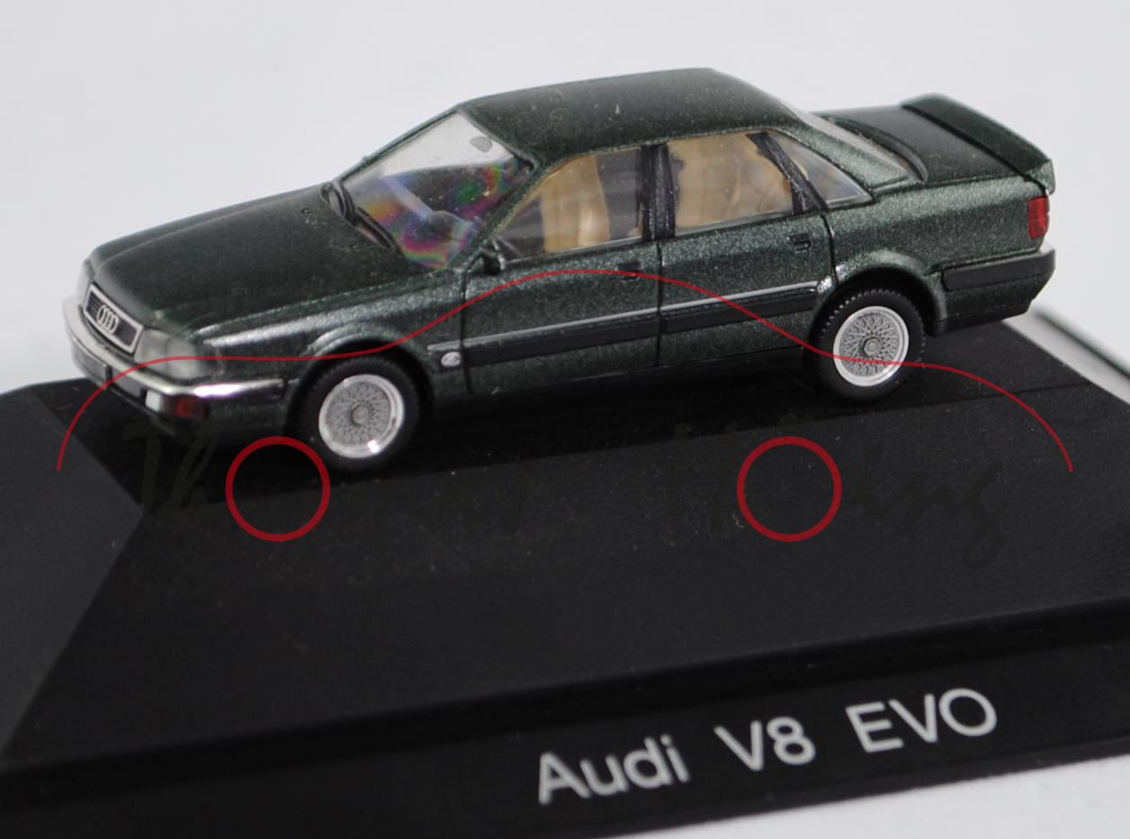 Audi V8 Evo (D11, Typ 4C, Modell 1991-1994), tannengrünmetallic, Herpa, 1:87, PC-Box (PRIVAT COLLECT